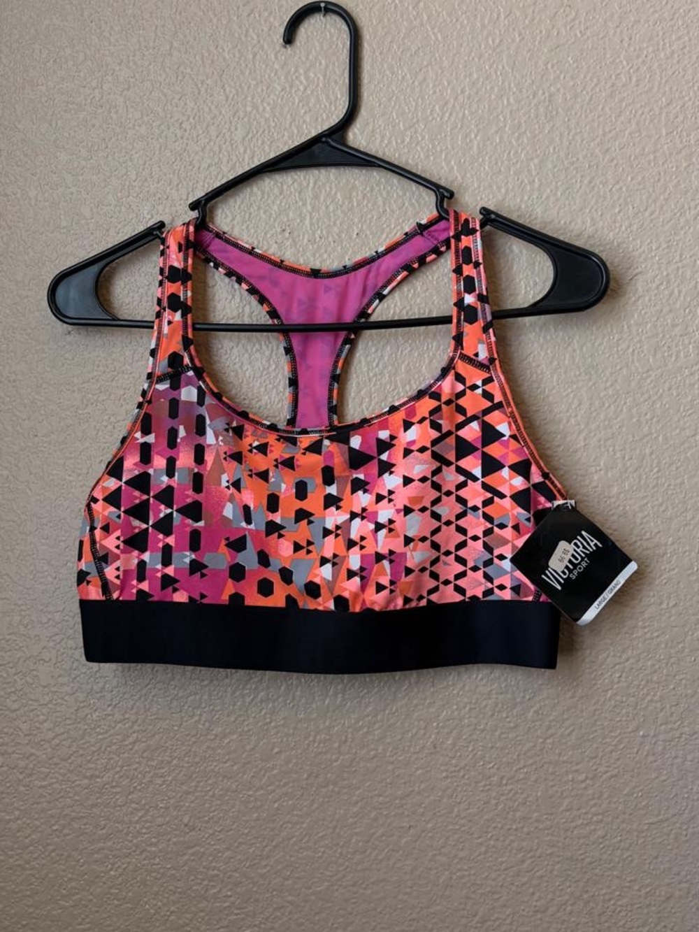VICTORIAS SECRET SPORT Orange Pink Geometric Athletic Sports Bra Size Small